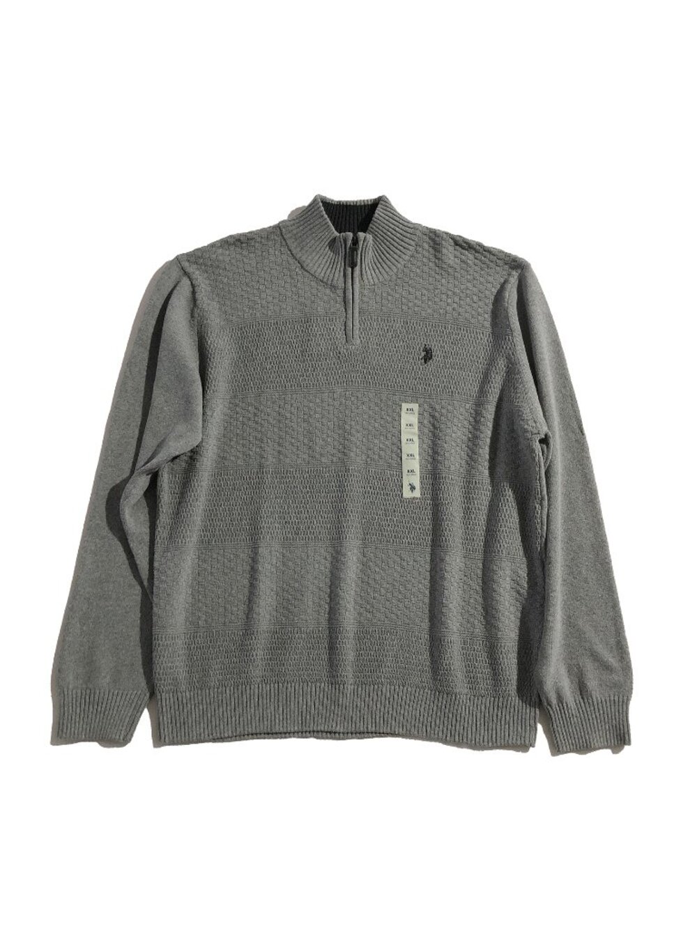 NWT U.S. Polo Assn. Sweater Mens XXL Gray ¼ Zip Mock Neck Long Sleeve Pullover